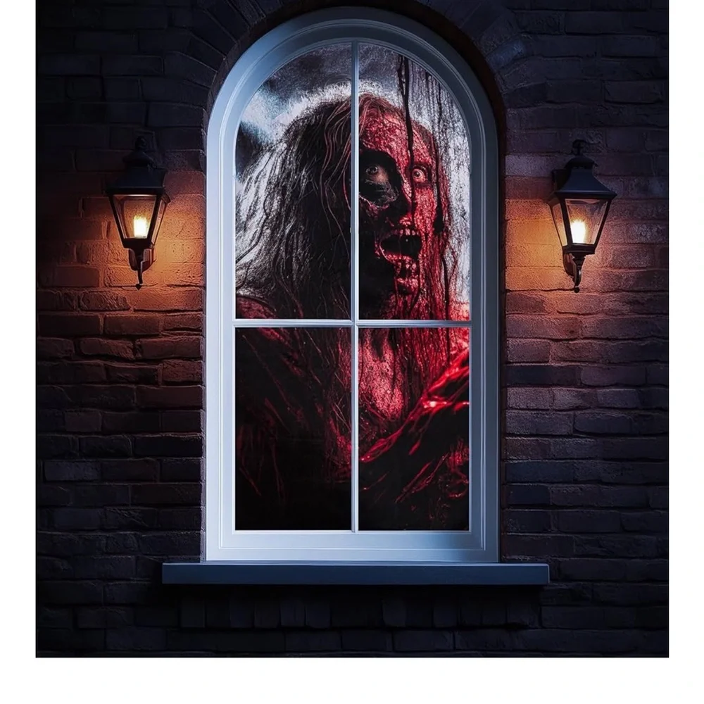 Rcrirth 2 Pcs Scary Halloween Window Cover Blood Ghost Silhouette Decorations